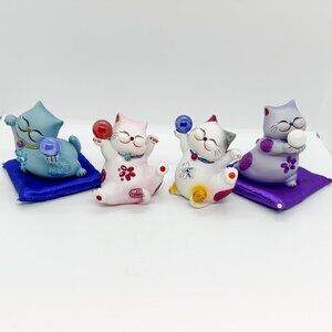 Vintage Resin Lucky Cat Set 4 2000s Y2K Witchy Glass Ball Glitter Celestial